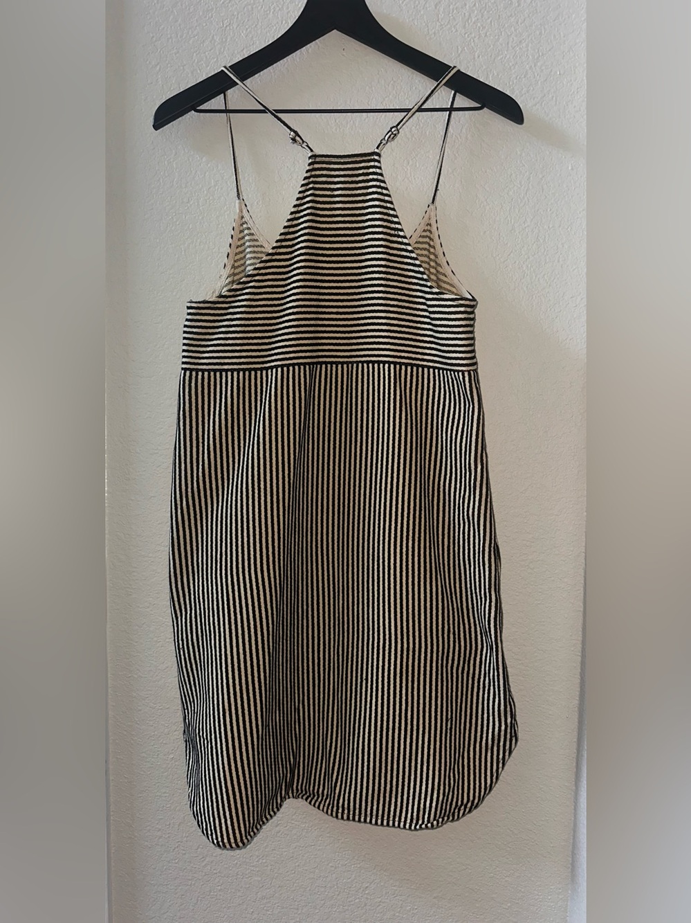 Madewell Black Tan Striped Racerback Mini Dress Size 6 - Picture 3 of 5